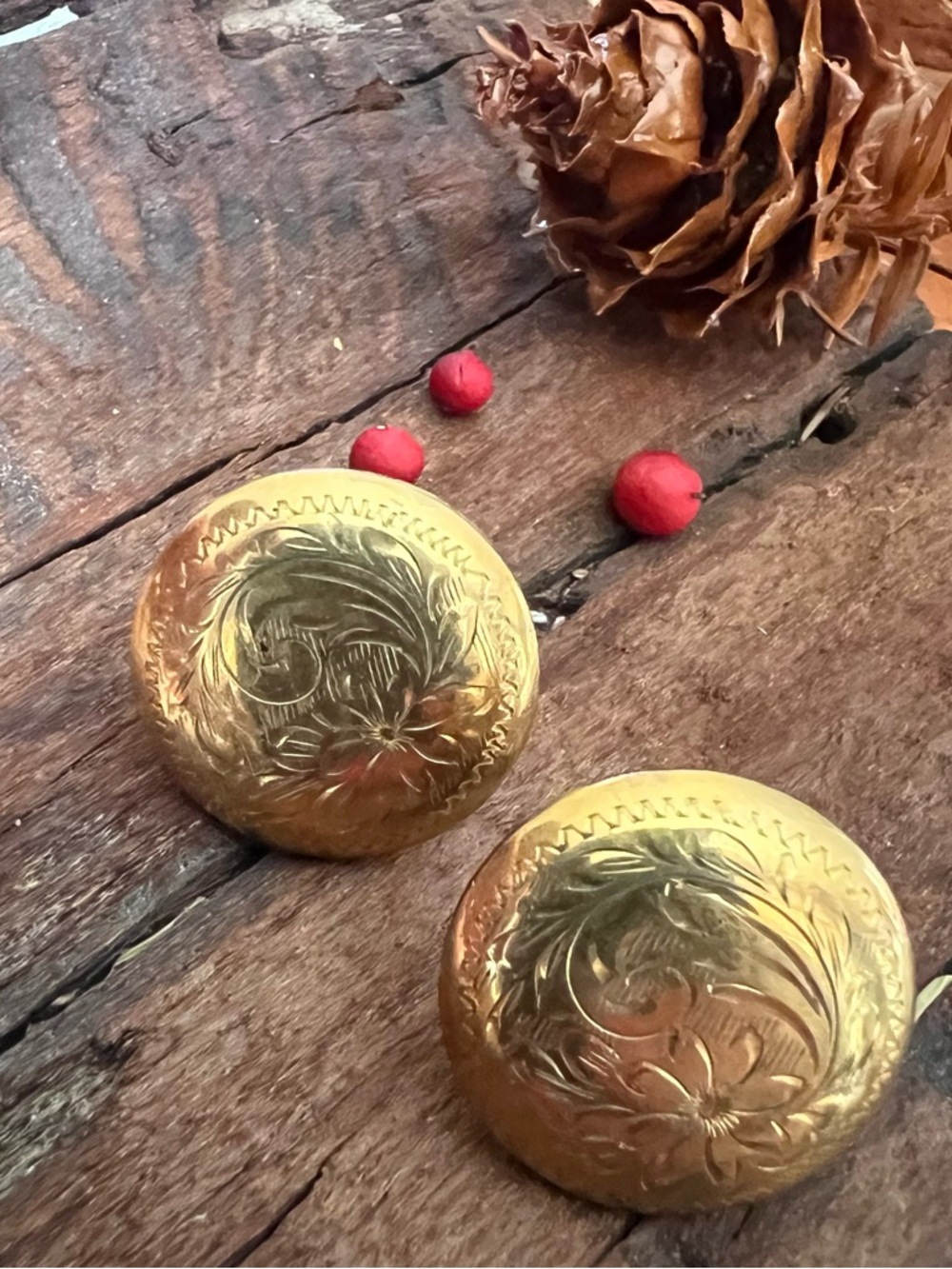 Canadian Toronto Gold Filled Large Earrings Round Screw Backs  Etched WRJ 2.5 cm